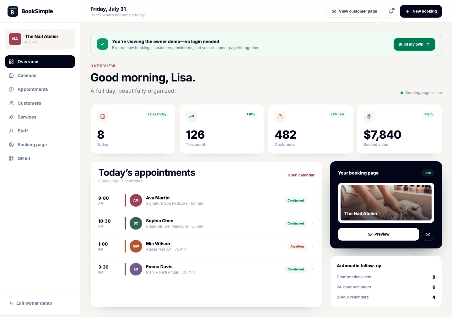 Booksimpl owner dashboard